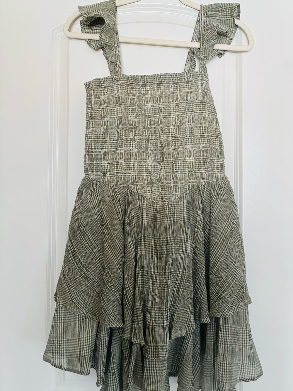 Aerie Olive Green Plaid Smocked Ruffle Sundress